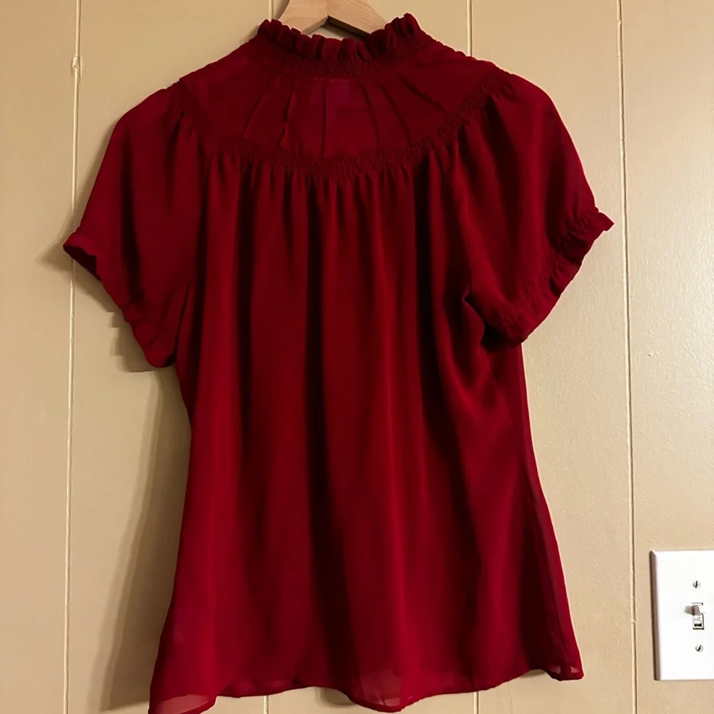 Worthington Sheer Red Short Sleeve Blouse with Button Details - Picture 3 of 5